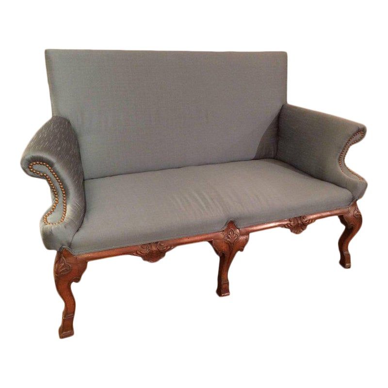 Elegant-Carved-Walnut-and-Silk-Antique-Loveseat-Settee